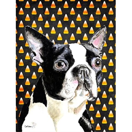 Carolines Treasures Carolines Treasures SC9171CHF Boston Terrier Candy Corn Halloween Portrait Flag Canvas House Size SC9171CHF